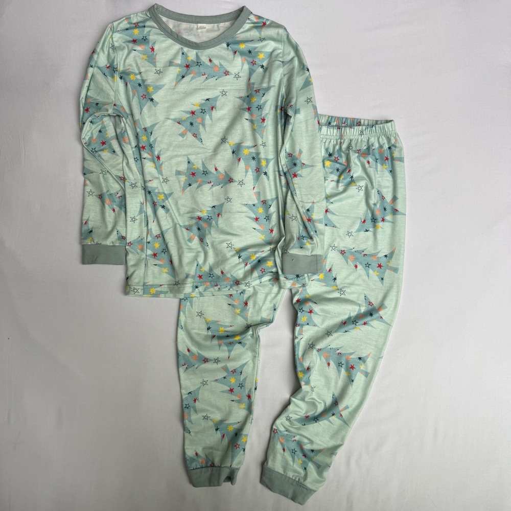 Kohl's Light Green Kids Christmas Pajama Set with Colorful Print